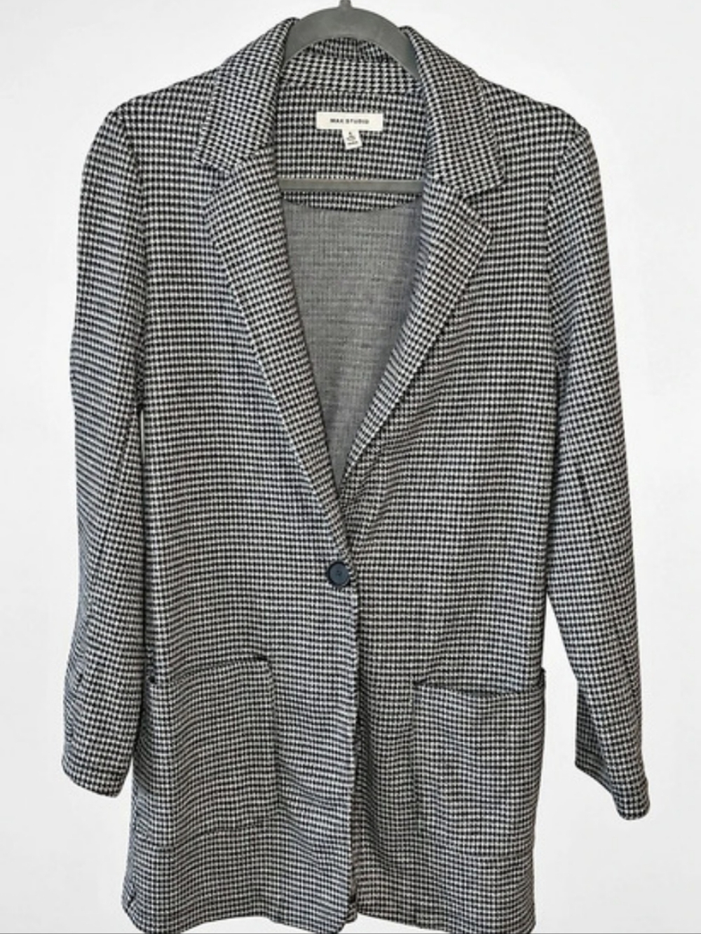 Max Studio Houndstooth One Button Blazer Jacket Gray & Black Small